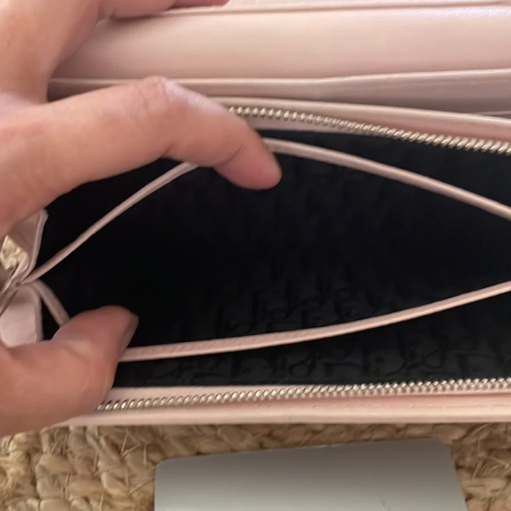 (MT150) Authentic Lady Dior Pink Cannage Quilt Lambskin Wallet on Chain
